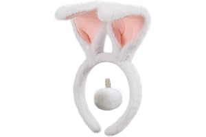 CHEU Easter Bunny Headband and Pom Pom tail set for rabbit costume (white)