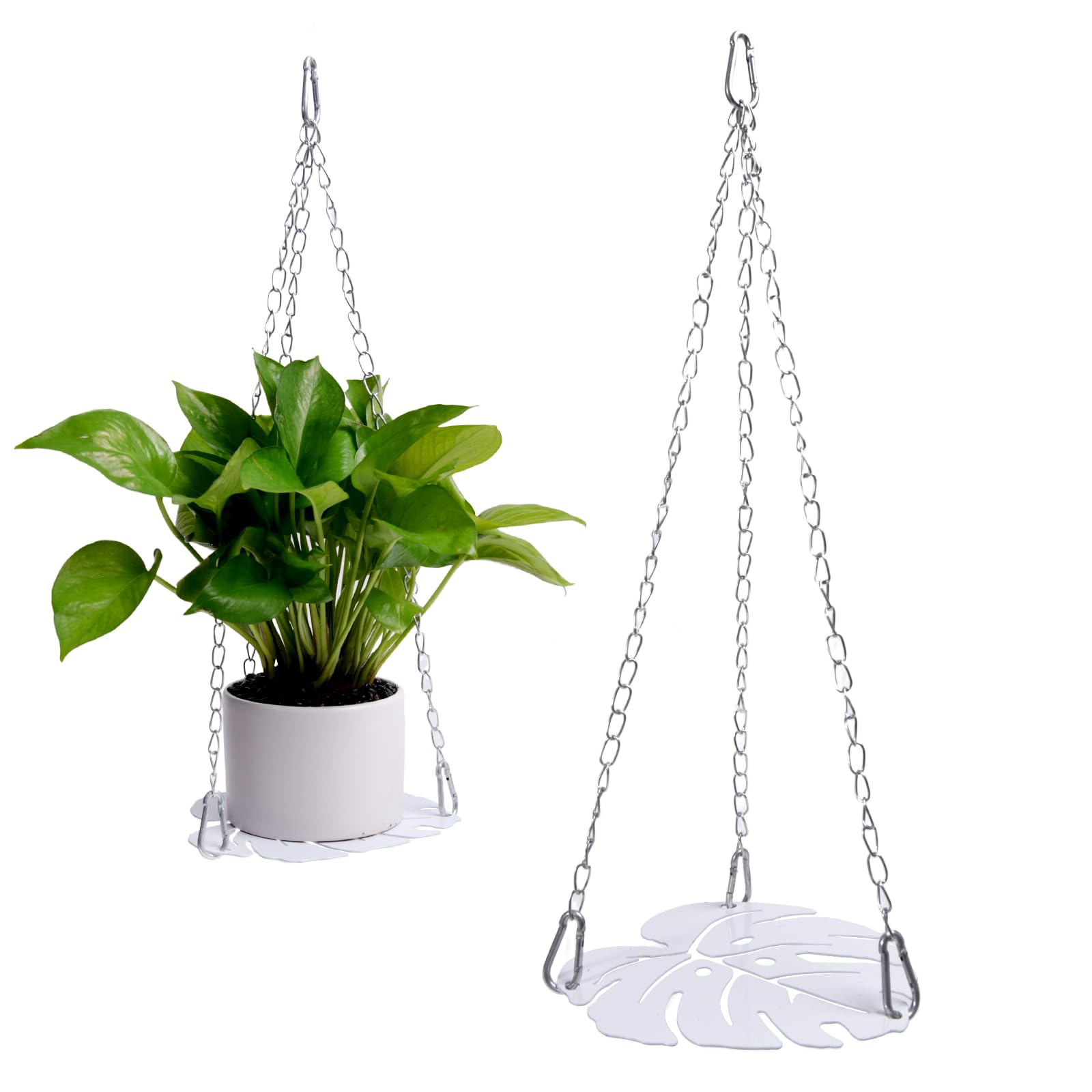 Photo 1 of **missing chains** AxtreHeu Hanging Planter for Indoor Plants, Monstera Handing Plant Pot Holder, White Metal Plant Hanger Shelf with Silver-Chains Plants Window Home Decor (Not Included Plants/Pots)