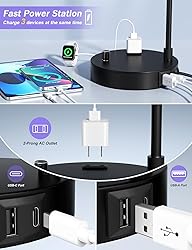Black Tall Table Lamp with USB Port and