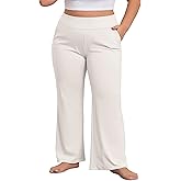COOTRY Women's Plus Size Wide Leg Pants Yoga Pants with Pockets High Waist Stretch Work Dress Casual Sweatpants