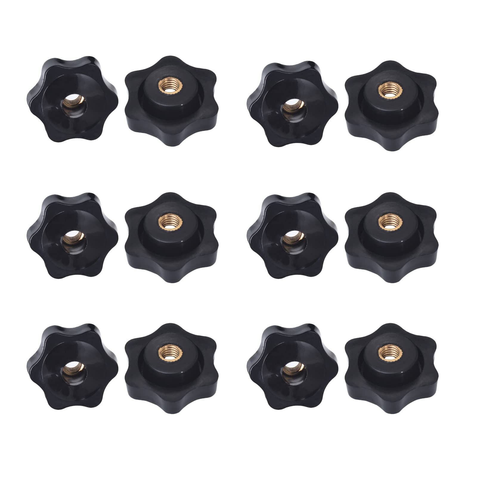 SHULLIN M8 Star Knobs Plastic Star Grip Nut Star Screw Knurled Nut Internal Thread Knurled Thread Clamp Knob Star Grip Screw Thumb Screw for Mechanical (M8, With Holes) Pack of 12