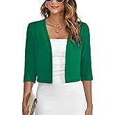 Heymoments Women's Thin Shrugs 3/4 Sleeve Lightweight Cropped Tops Open Front Cardigan for Dress