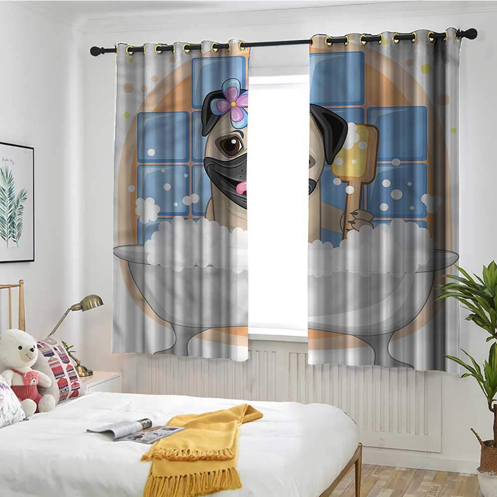 Amazon Com Lightly Teal Curtains Pug Dog Bath Caricature Funny 54
