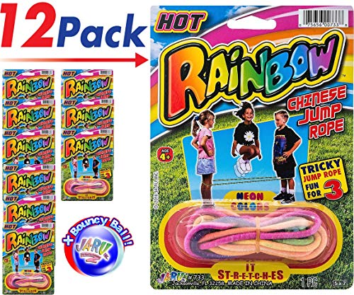 2CHILL Chinese Jump Rope (Pack of 12) Bundle with 1 Bouncy Ball Item #733-12p