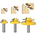 Ozmatip 45 Degree Lock Miter Router Bit 3-Piece Set, for 31/64", 3/4"，1"，Cutting Height, 1/2 Inch Shank.Woodworking Tools Joint Router Bits
