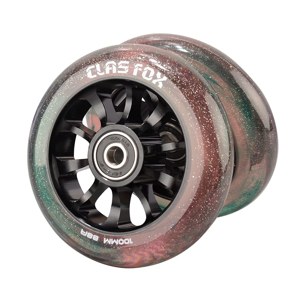 CLAS FOX Pro Stunt Scooter Wheels 100 mm One Pair with ABEC-9 Ball Bearings CNC Metal Core (2 Pieces) (Transparent Brown)