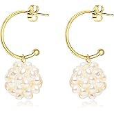 LILY LUSTRE Pearl Cluster Ball Earrings, 14K Gold Plated 925 Sterling Silver AAAA Quality Freshwater Cultured Pearl Earrings, Wedding Bridal Earrings for Women