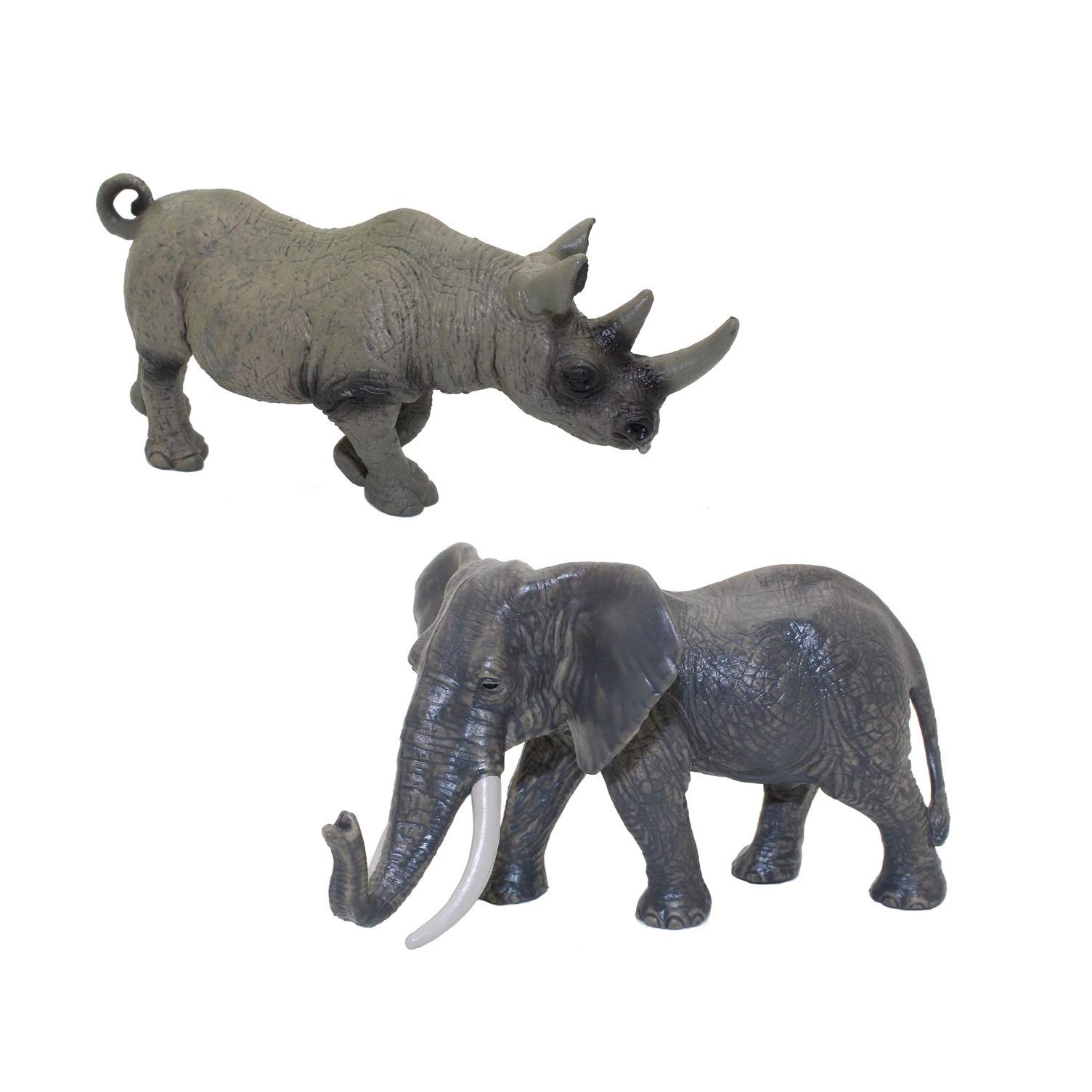 FeiWen Realistic Animals Figures, Wild Zoo African Animals Model Educational (Rhino Elephant)