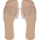 Verdusa Clear Sandals For Women Square Toe Slides Summer Slip On Flat Sandals