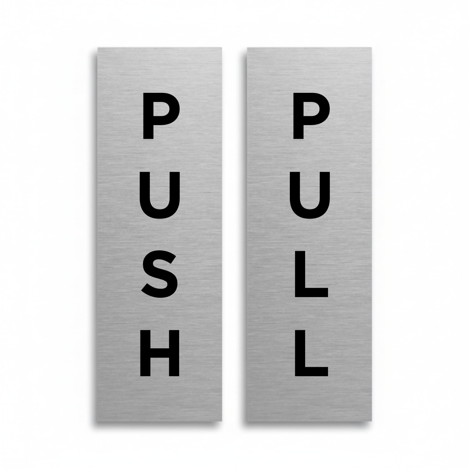 Slimline Aluminium Push/Pull Signs Twin Pack from ViroDisplay® – Brushed Silver 50 x 150mm – Durable Printed Surface – Self-Adhesive Fixing