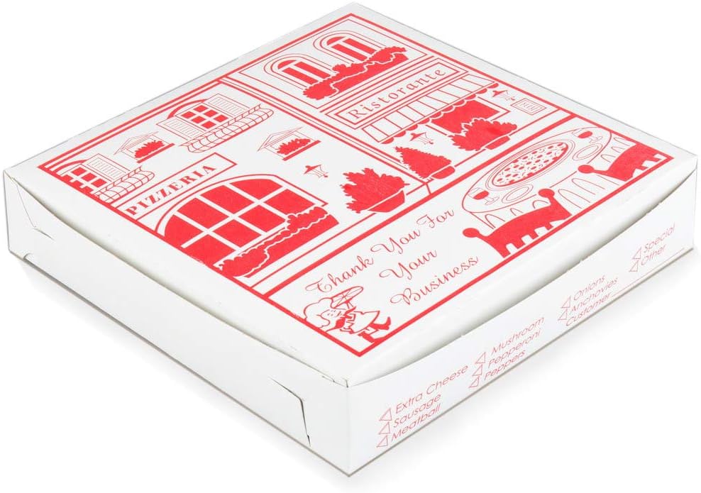 Printed Pizza Box, 10" Length x 10" Width x 1.75" Depth, Clay Coated by ANZL (10/Case)
