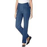 Woman Within Plus Size Pull-On Straight-Leg Gap-Free Stretch Denim Jeans