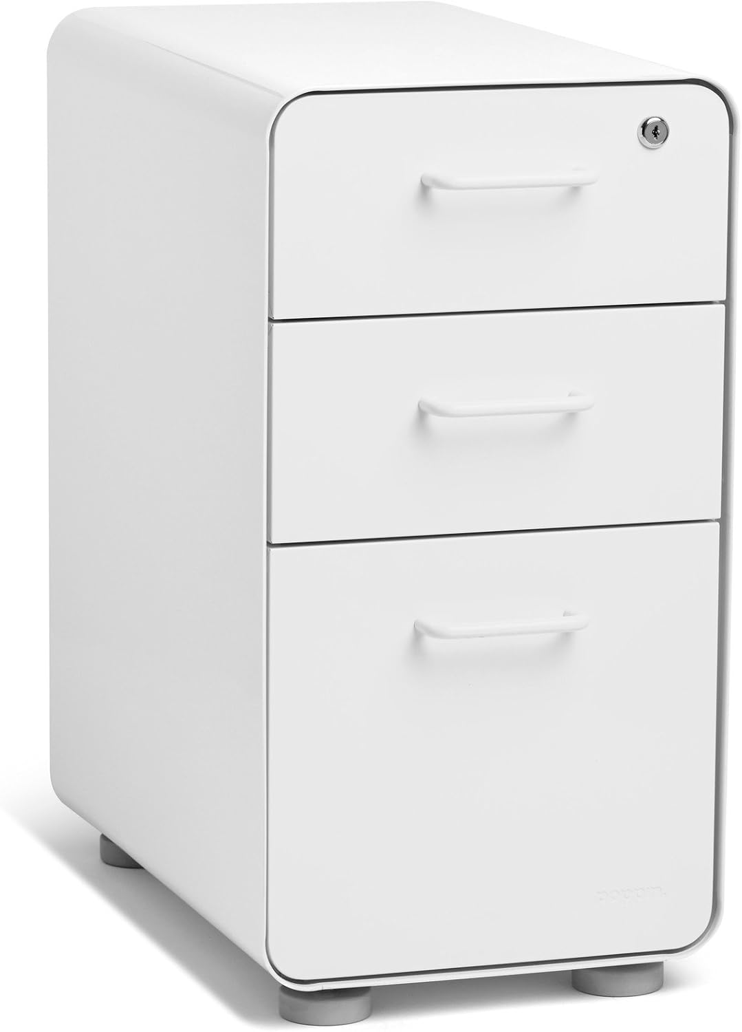 Amazon Com Poppin White Slim Stow 3 Drawer Locking File Cabinet Letter Legal Fully Assembled Kitchen Dining
