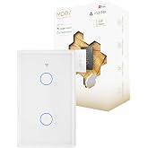 MOES Matter Smart Light Switch, 2.5D Glass Touch, Alexa &amp; Google, 2 Gang | Premium 2.5D Glass Panel, Matter WiFi, Apple Home, Alexa Google SmartThings, Touch Control, Timer Schedule, Neutral Wire 10A