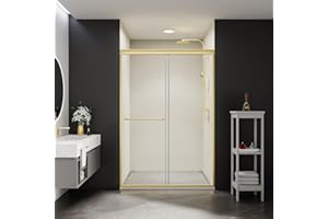 Comfystyle 44-48 in.W x70 in.H Semi-Frameless Sliding Shower Door,Sliding Shower Door with 1/4" (6mm) Clear SGCC Tempered Glass,Brushed Gold Finish,Shower Doors can be Installed Left and Right