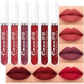 evpct 6Pcs Lipstick Matte Liquid Lipstick Lipgloss Set for Women, Dark Deep Bright Ruby Sexy Brick Red Mauve labiales mate 24 horas originales matte larga duracion 24 Hour Lipstick Long Lasting