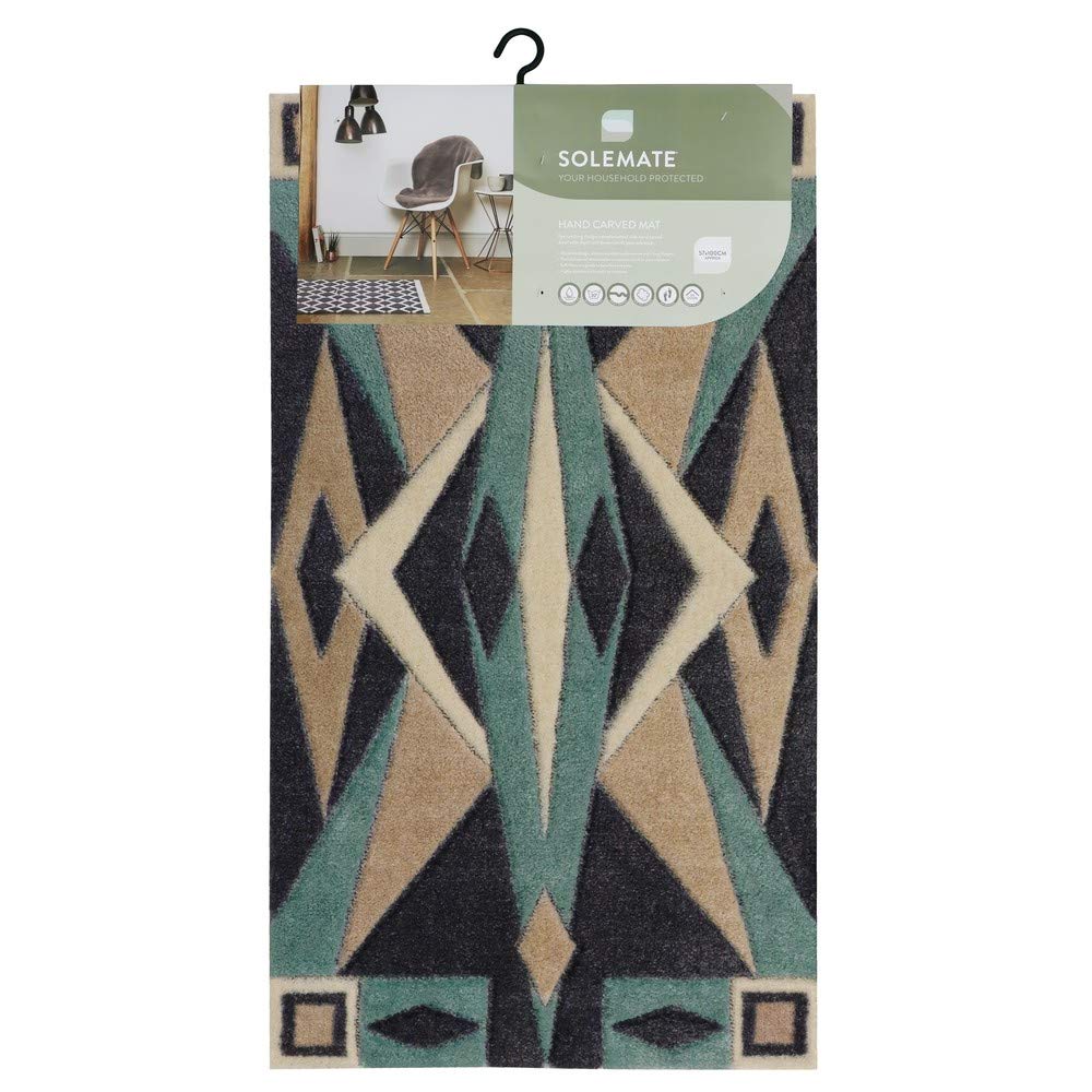 JVL SOLEMATE Hand Carved Art Deco Door Mat, Turquoise, One size, 01-462