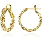 Twisted Gold and Silver Hoop Earrings for Women, 14K Gold Plated, Lightweight & Hypoallergenic, Vintage Round Hoop Jewelry for Sensitive Ears