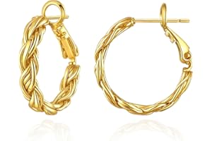 Elaximn Hypoallergenic Twisted Gold Hoop Earrings for Women, Lightweight 14K Gold Plated Vintage Round Braided Huggie Jewelry