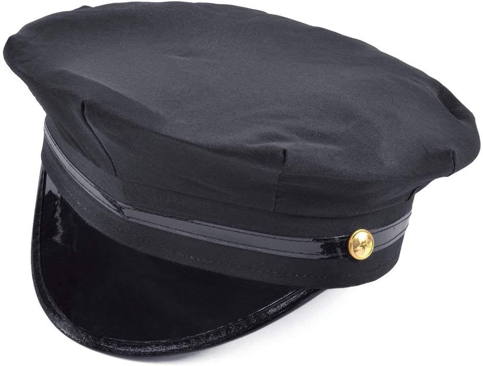 black peaked hat