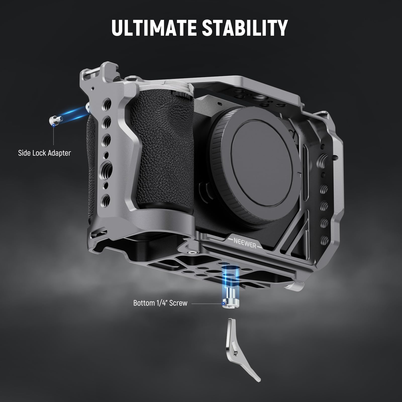 NEEWER A7C II A7CR Camera Cage, Aluminum Video Rig with QR Base Arca Type Anti Slip Compatible with Sony DJI RS Gimbal, HDMI Cable Clamp, NATO Rail, Cold Shoe 3/8