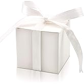 KPOSIYA 100 Pack Favor Boxes 2x2x2 inch Candy Boxes White Gift Boxes with Ribbons for Wedding Baby Shower Decorations Birthday Party Supplies