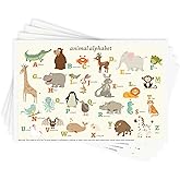 Babebay Disposable Stick-On Placemats for Baby, 40 Pack, Animal Alphabet | Sticky Baby Table Mats, Cleaner Eating Surface,Portable &amp; Disposable, for Babies &amp; Toddlers, Restaurants &amp; or on the go