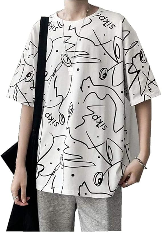 Amazon Tシャツ パーソナライズされたファッション印刷半袖メンズtシャツ半袖香港スタイルルーズカジュアルカップルトップス Tシャツ カットソー 通販