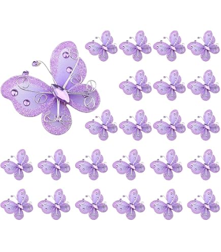12 Papillons Pailletés En Organza - Décorations DIY Pour Mariage, Scrapbooking, Vêtements - Blanc