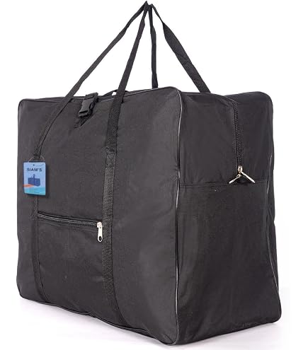Extra Large Foldable Duffel Bag for Travel – Heavy-Duty Cargo Bag with Zippers & Reinforced Handles, TSA Approved, Water-Resistant size 29 x 24 x 15.5 inch (black, 70lb)
