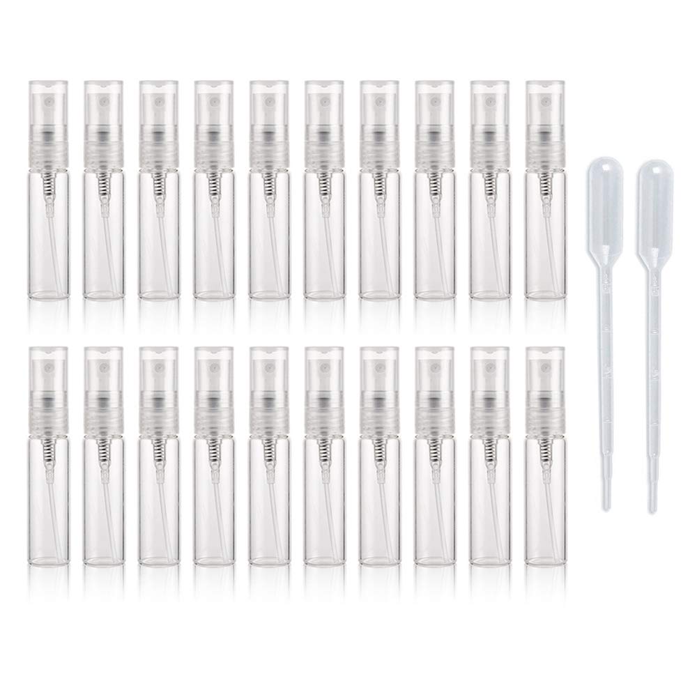 Enslz 20pcs Empty Clear 5ml Glass Spray Bottle Refillable Perfume Glass Bottles for Travel