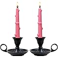 Rely+ Candle Holders with Handle for Taper Candlestick Set of 2 Modern Decor for Home Table Centerpiece for Wedding Parties Dinners Decorations (Black Matte Metal)