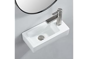 VC CUCINE VCCUCINE 15"x7" Small Rectangle White Floating Bathroom Vessel Sink,Modern Wall Mounted Hang Bath Sink Bathroom Porcelain Ceramic Vessel Vanity Sink Art Basin with Faucet Hole