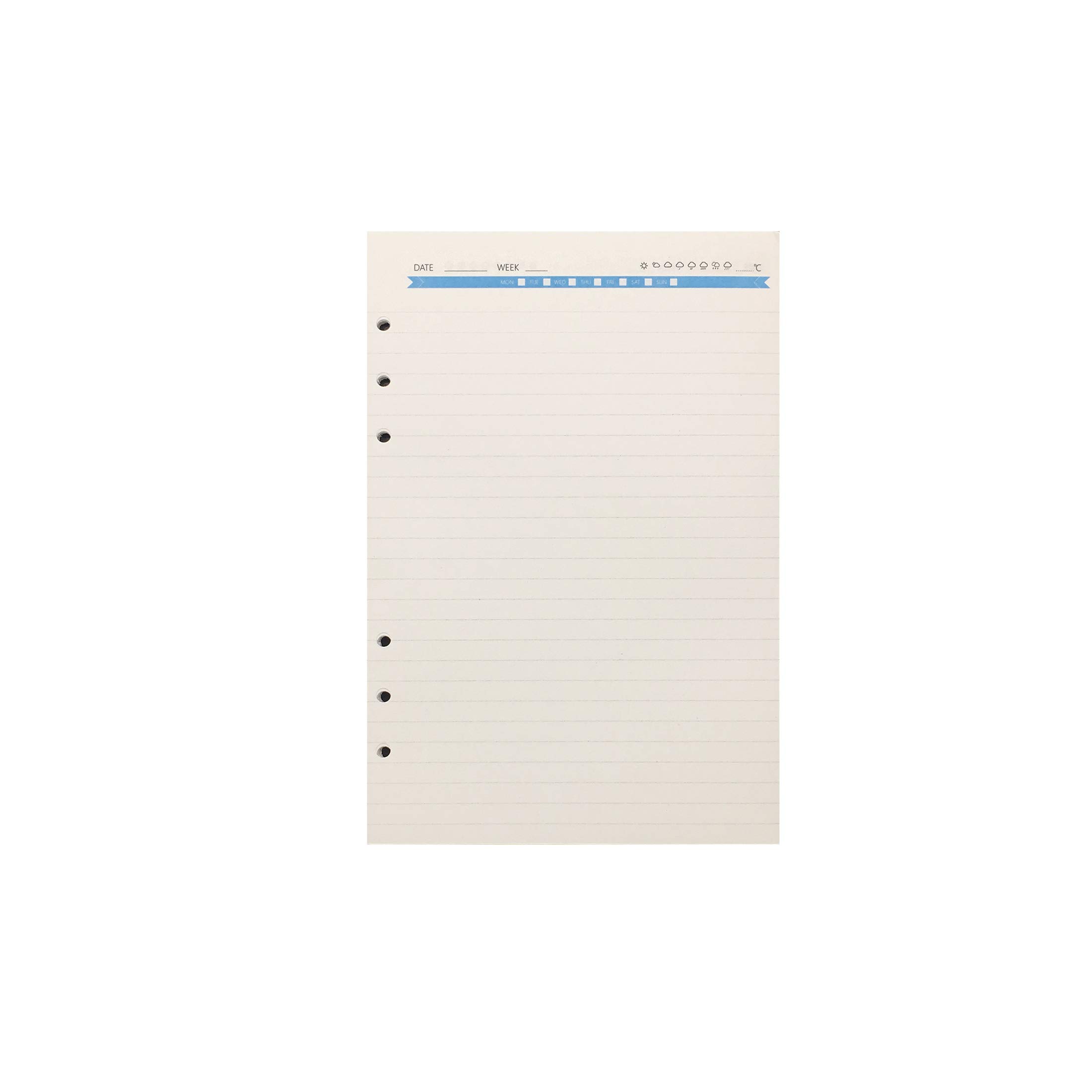 Zelten Refills/Loose Leaves for A5 Cover Ring Binder/Personal Organiser/Planner(A5 6 Holes, Lined Blue)