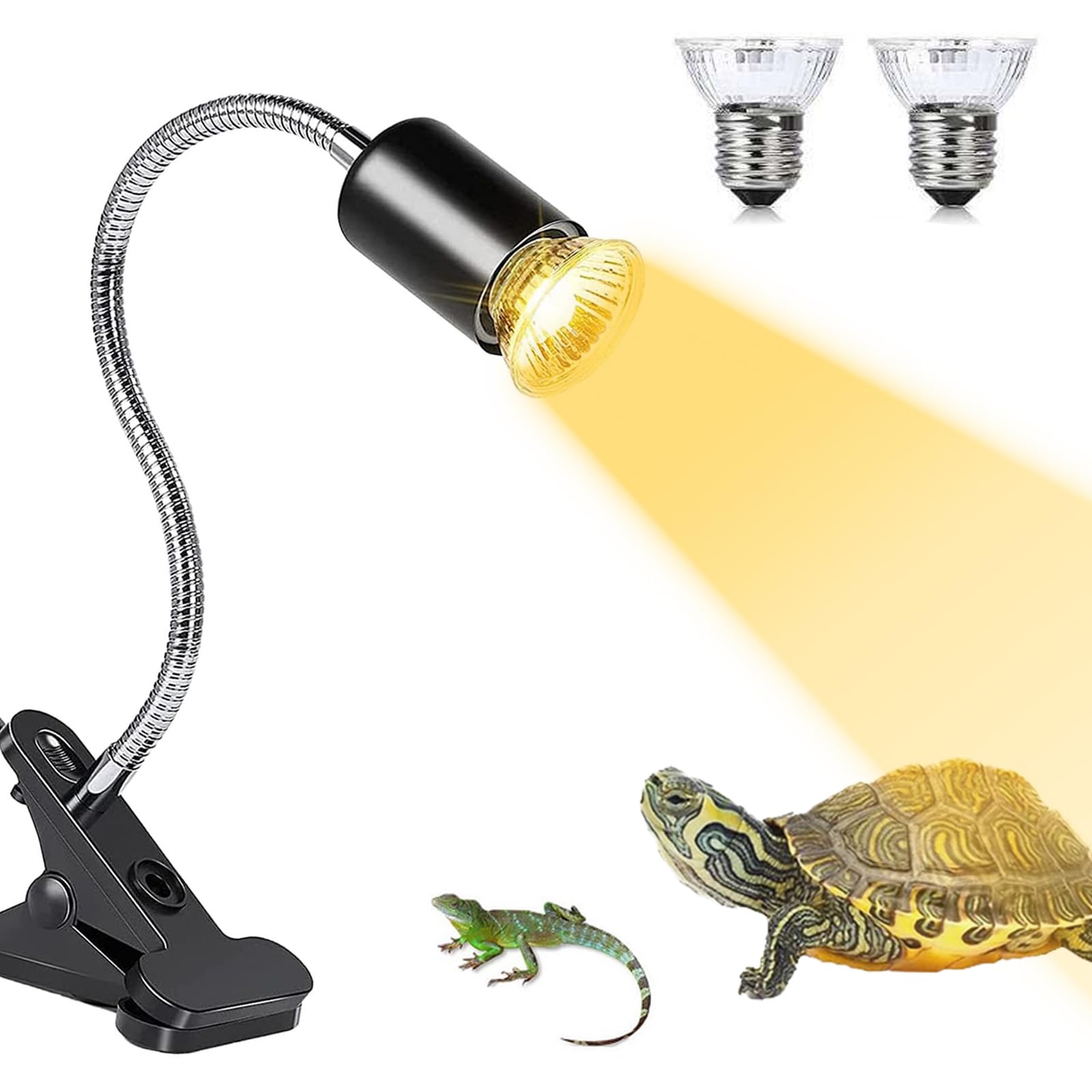 SANON Reptile Heat Lamp, Dimmable Adjustable Turtle Basking Lamp with 2 UVA+UVB Bulbs (50W) for Reptile Turtle Lizard