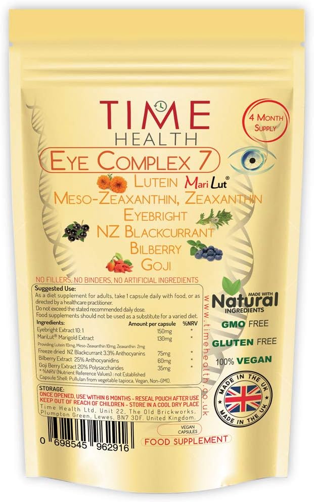 Eye Complex 7-120 Capsules, Lutein, Meso-Zeaxanthin, Zeaxanthin, NZ Blackcurrant, Bilberry, Goji & Eyebright, 4 Month Supply
