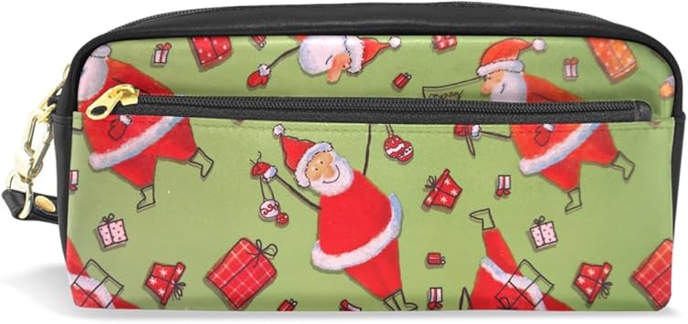 Amazon Vawa ペンケース 革 大容量 筆箱 高校生 おしゃれ クリスマス サンタクロース クリスマス飾り 幾何学模様 化粧ポーチ 中学生 女子 かわいい 人気 多機能 プレゼント用 ペンケース 文房具 オフィス用品