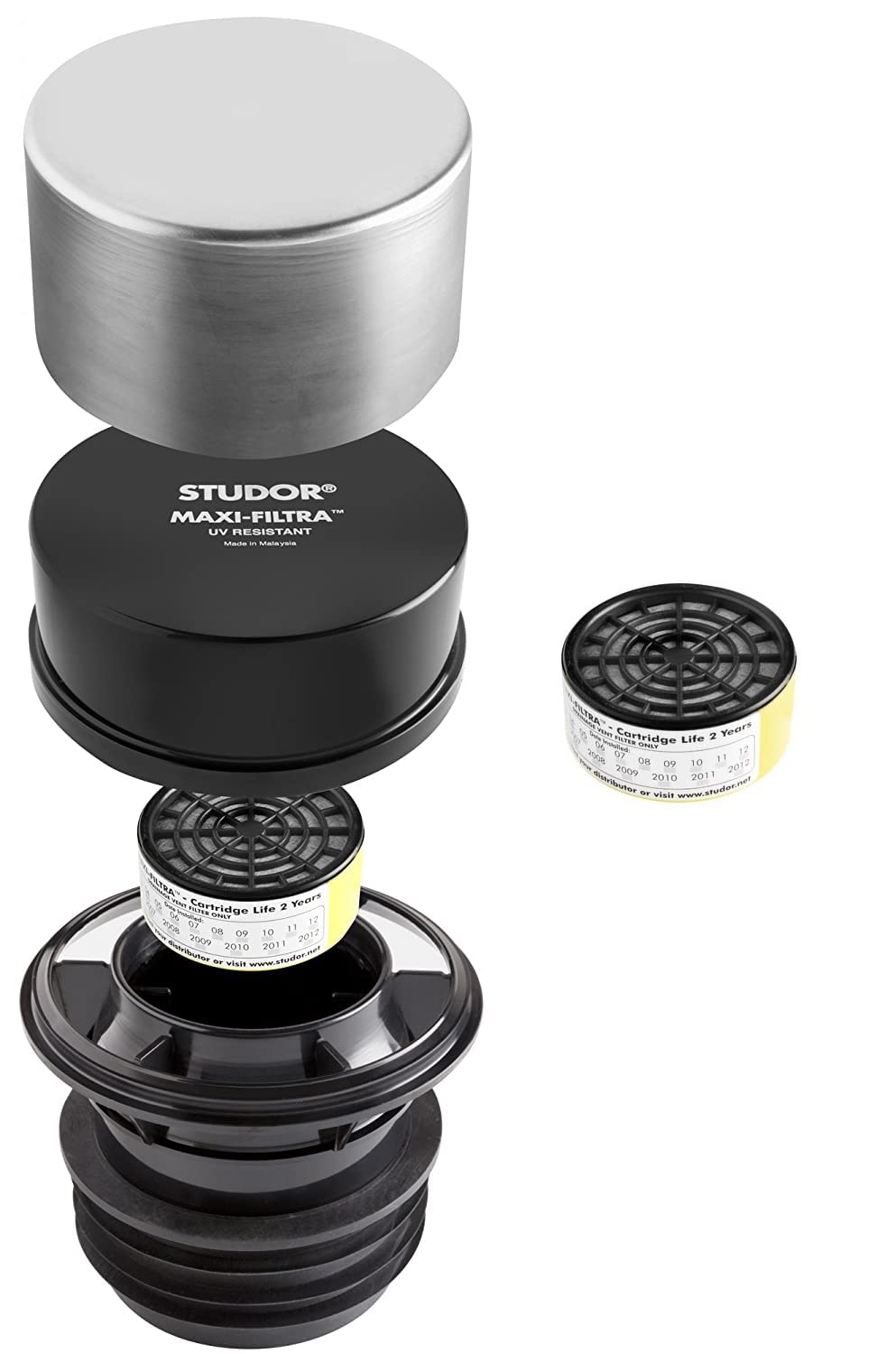 Studor Maxi-Filtra Complete Pack Two Way Carbon Filter Vent With Aluminium Protective Cover and Spare Carbon Filter For Septic Tank Drain Smells, External Drainage Systems