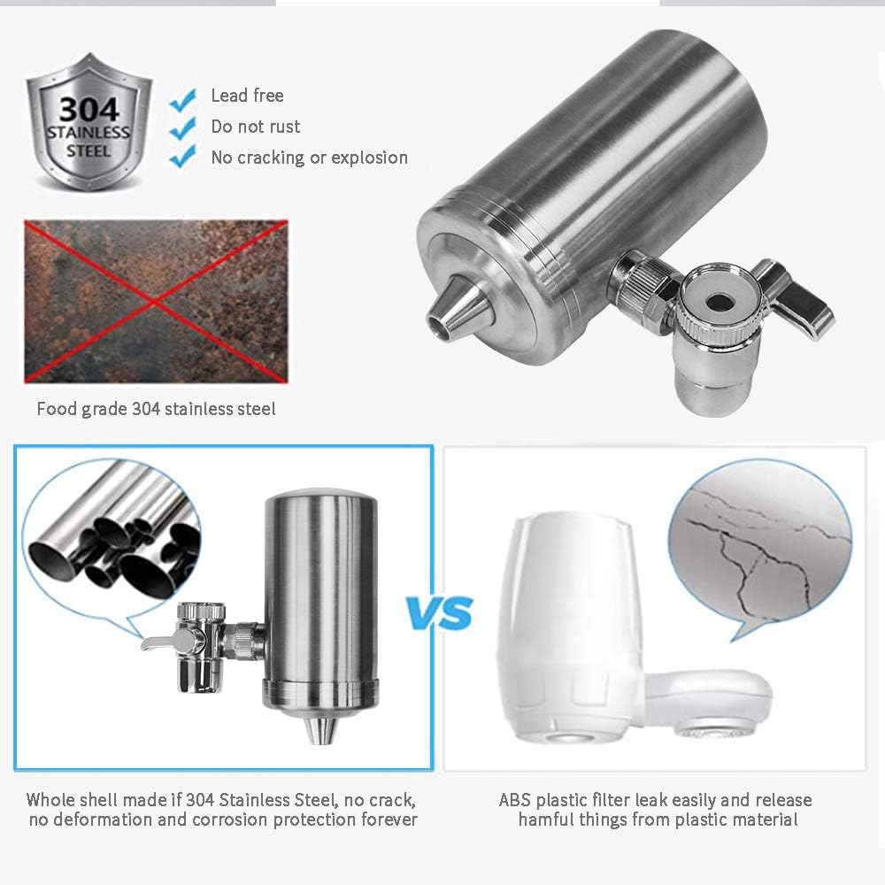 Kowela Faucet Mount Water Filter, SUS304 Stainless Steel Reduce Chlorine,Lead,BPA Free, Water Purifier with 7-Layer UF+ACF Filtration System, Fits Standard Faucets with 1 Filter Cartridge: Home & Kitchen