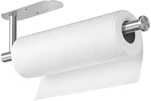 FVVIIA Paper Towel Holders for Kitchen,Paper Towels Bulk- Self-Adhesive Under Cabinet,Both Available in Adhesive and Screws,Stainless Steel Paper Towel Roll Rack (1, New Silver-A)