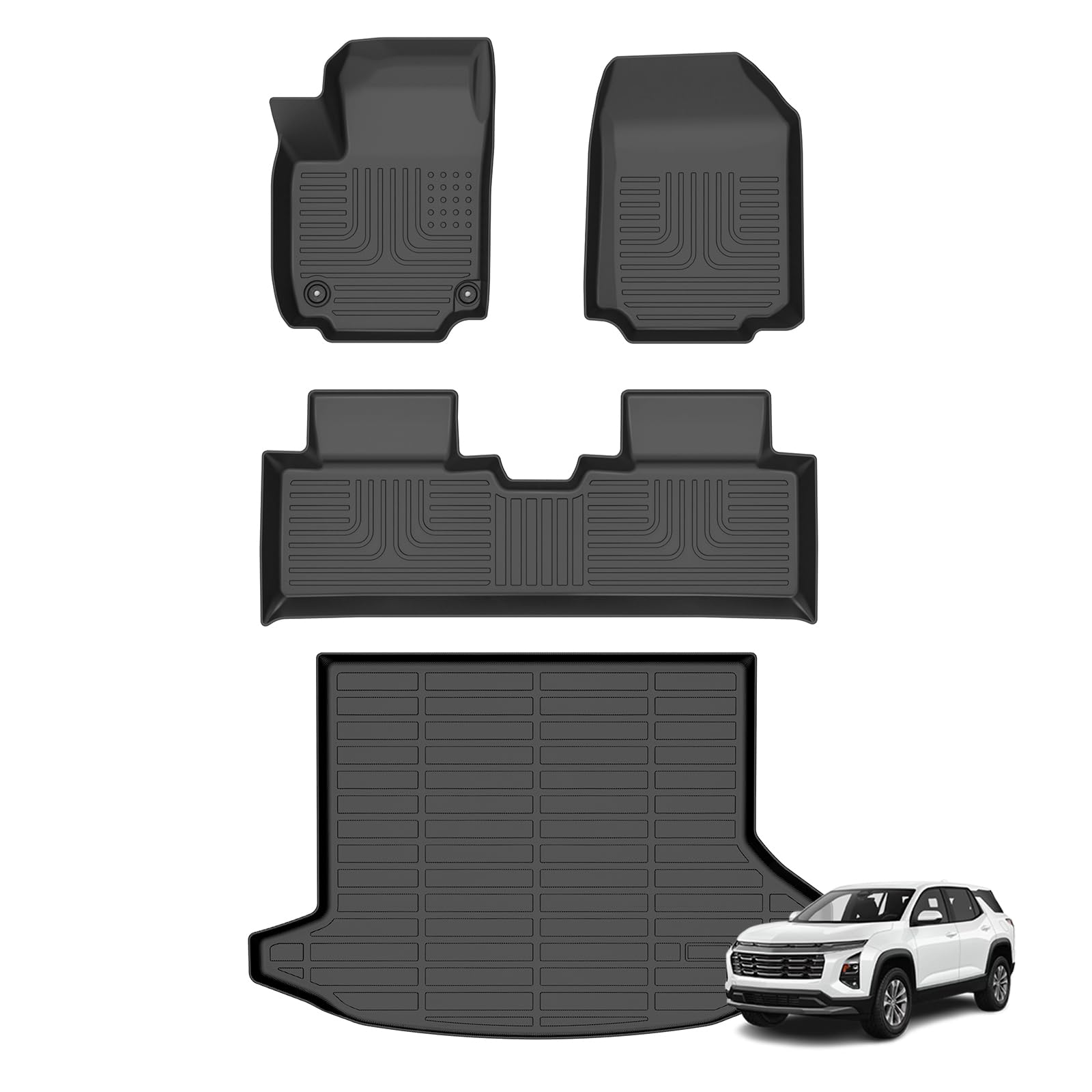 AZYT Floor Mats & Cargo Liner for Chevy Chevrolet Equinox 2025 2026 (Not EV)/ GMC Terrain 2025 2026 All Weather Automotive TPE Set Anti-Slip Floor Liners Accessories (Car Mats+Trunk Mat) Black Image