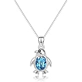Turtle/Penguin Necklace for Women 925 Sterling Silver Blue Crystal Pendant Necklaces Animal Jewerly Gift for Mother and Daughter