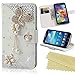 AMASELL Samsung Galaxy Core Prime Bling Crystal Diamond Handmade Folio Wallet Stand PU Leather Case with cash/card holder For Samsung Galaxy Core Prime, Galaxy Win 2, pearl butterfly