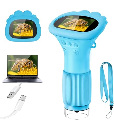 Microscope Numérique Enfant – 200X/1000X, écran IPS 2,4”, 8 LED, Photo/vidéo, Rechargeable USB, Dès 3 Ans