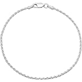 The Bling Factory 2mm-7mm Solid .925 Sterling Silver Diamond-Cut Twisted Rope Bracelet 7-10" Made in Italy