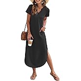 MISFAY Women's Summer Maxi Dress 2026 Casual Short Sleeves V Neck Loose Sundress Split Long Beach T Shirt Dress