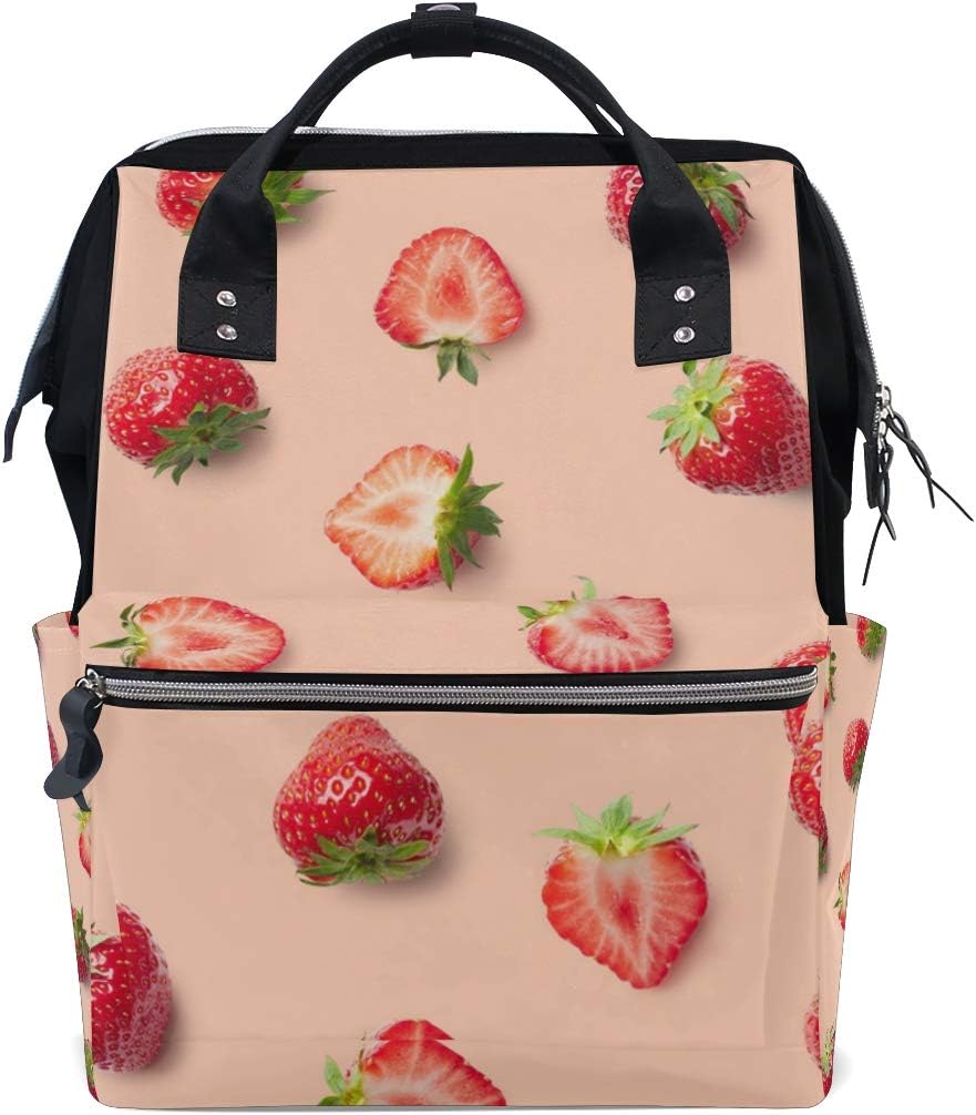 Fruit Red Strawberry Cute Backpack Diaper Bag Tote for Mom Women Baby Nappy Bag Travel Backpack Large School Laptop Hiking Bag Outdoor