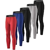 Mexholin 5 Pack Boys' Compression Pants Youth Athletic Tights Quick Dry Base Layer Leggings for Sports Basketball Football