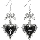 Gothic Thorn Heart Earrings,Punk Style Red Purple Black Crystal Earrings Vintage Heart Cross Earring Y2k Aesthetic Hip Hop Earring Victoria Vampire Halloween Jewelry Costume