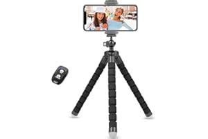 Torjim Phone Tripod, Mini Cell Phone Tripod with Wireless Remote Control & Phone Holder, 360°Rotation Flexible Travel Tripod for Smartphone, DSLR Camera